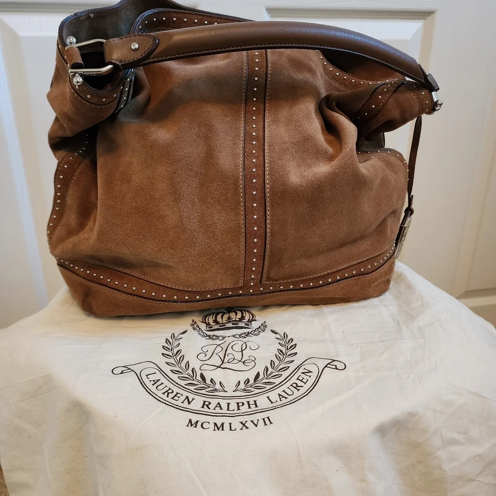 Ralph Lauren Baswick Brown Suede Hobo Bag